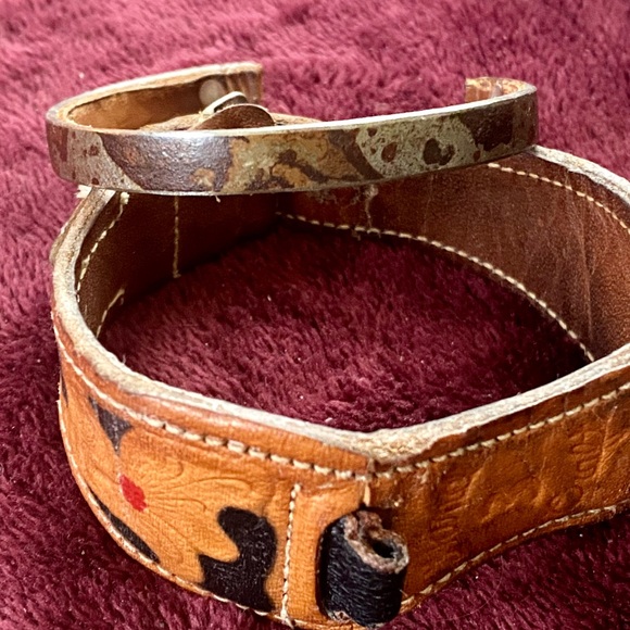 Women’s hand crafted Leather tooled watch band and Metal Bracelet - Picture 1 of 9
